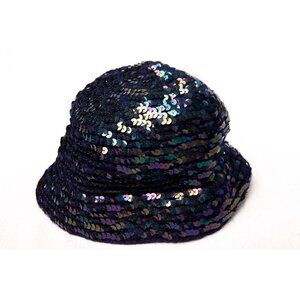 Vintage Hand Knit Purple Shiny Iridescent Sequin Bucket Hat With Brim Size S/M